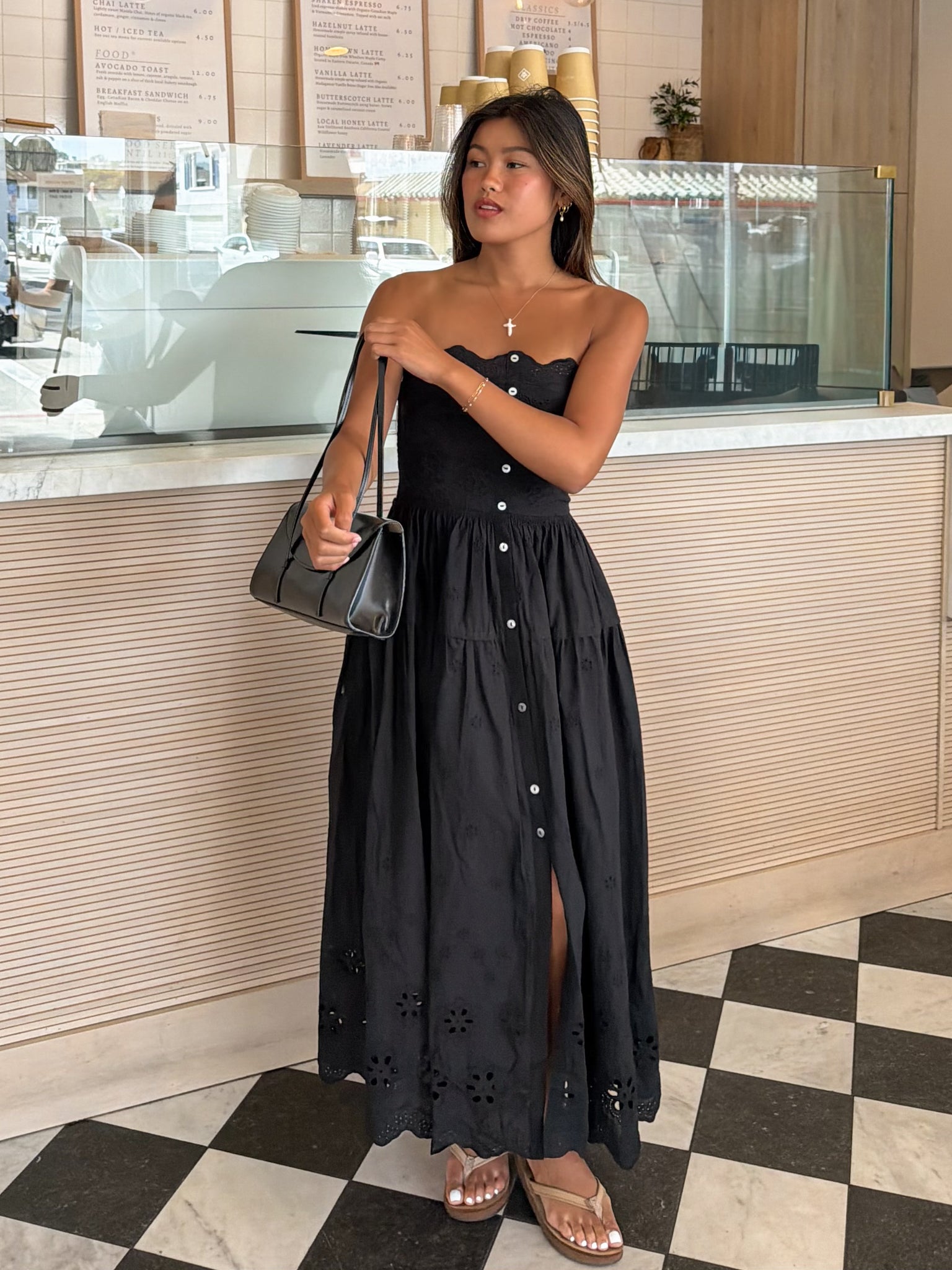 black dress eyelet Yara Mini Studio 3:19 while thin shoulder straps offer multiple tying options at the back Nador Dress in Black Lotus