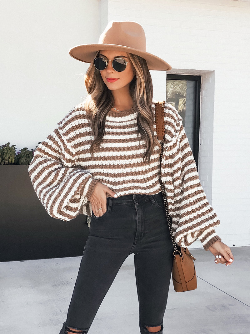 Unbothered Stripe Knit Sweater - Stitch And Feather
