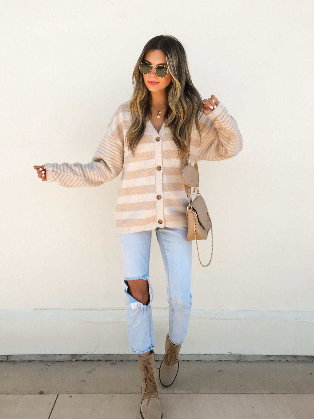 Juniper Stripe Cardigan in Natural - Stitch And Feather