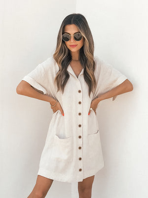 Linen Love Mini Dress in Cream - Stitch And Feather