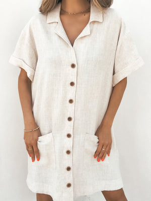 Linen Love Mini Dress in Cream - Stitch And Feather