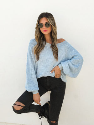 Delicate Knit Sweater in Blue - Stitch And Feather