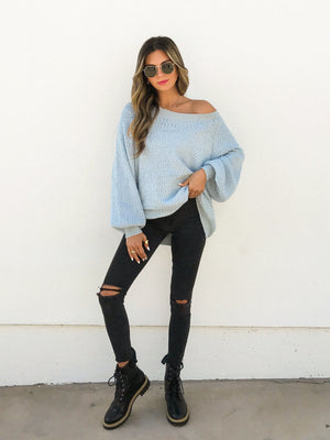 Delicate Knit Sweater in Blue - Stitch And Feather