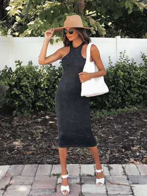 Midnight Sky Ribbed Halter Dress - Stitch And Feather
