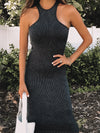Midnight Sky Ribbed Halter Dress - Stitch And Feather