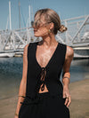 Carmen Linen Tie Vest in Black - Stitch And Feather