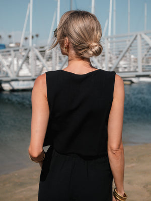 Carmen Linen Tie Vest in Black - Stitch And Feather