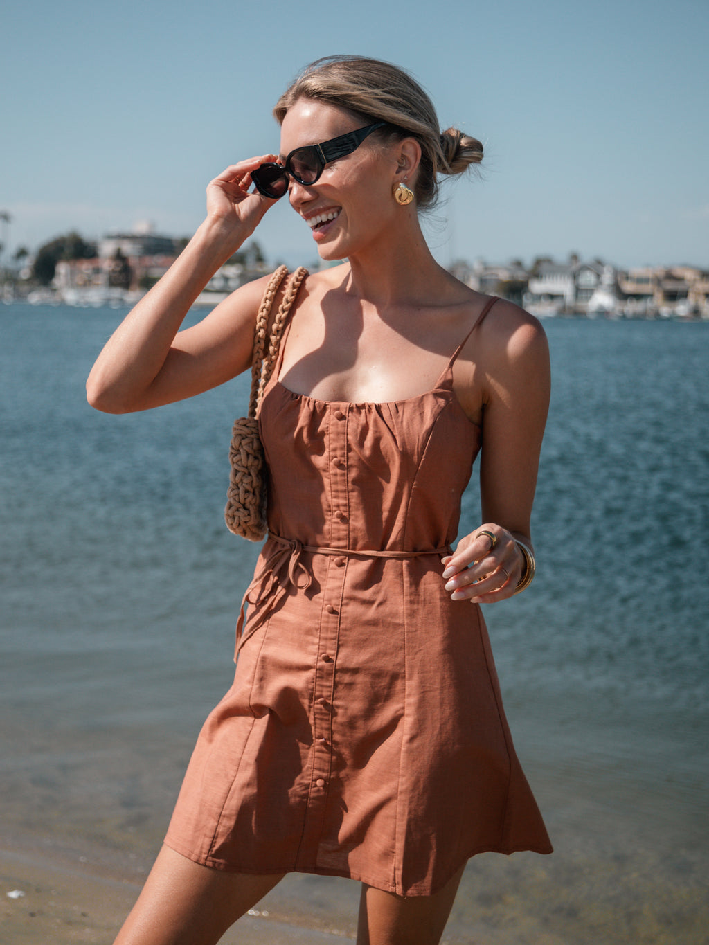 Counting on Sunshine Mini Dress in Clay - Stitch And Feather