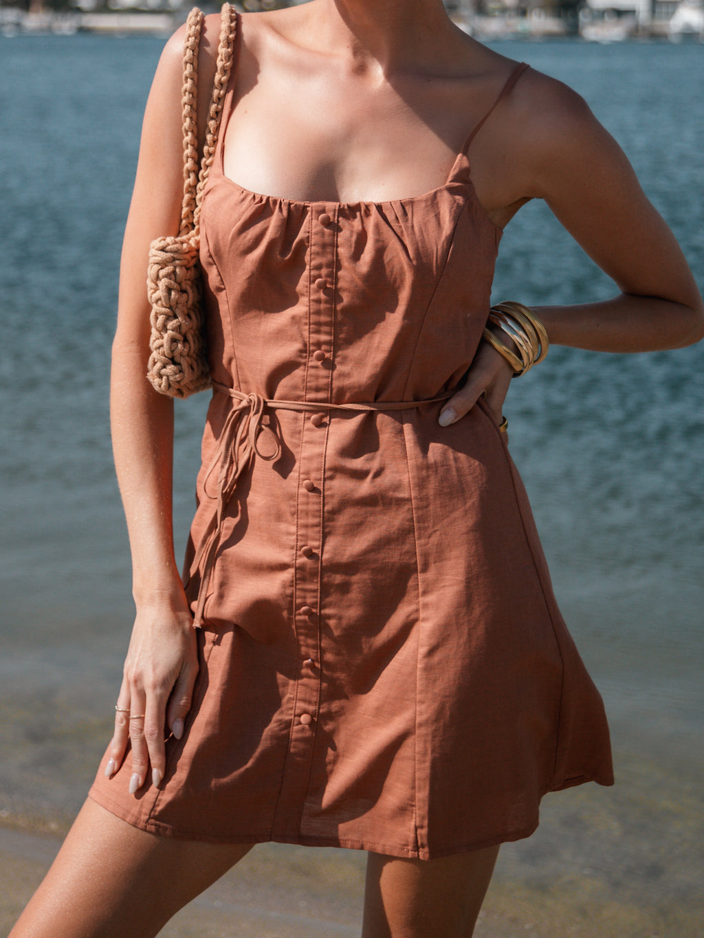 Counting on Sunshine Mini Dress in Clay - Stitch And Feather