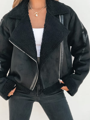 Stop and Stare Sherpa Jacket in Black - Stitch And Feather