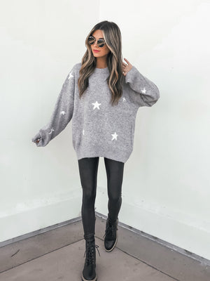 Starry Eyes Oversized Sweater in Grey - Stitch And Feather