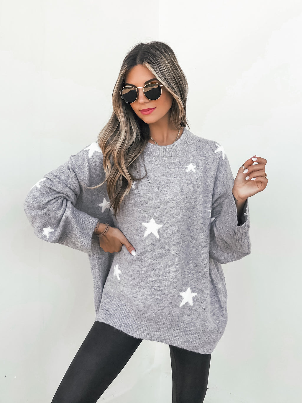 Starry Eyes Oversized Sweater in Grey - Stitch And Feather