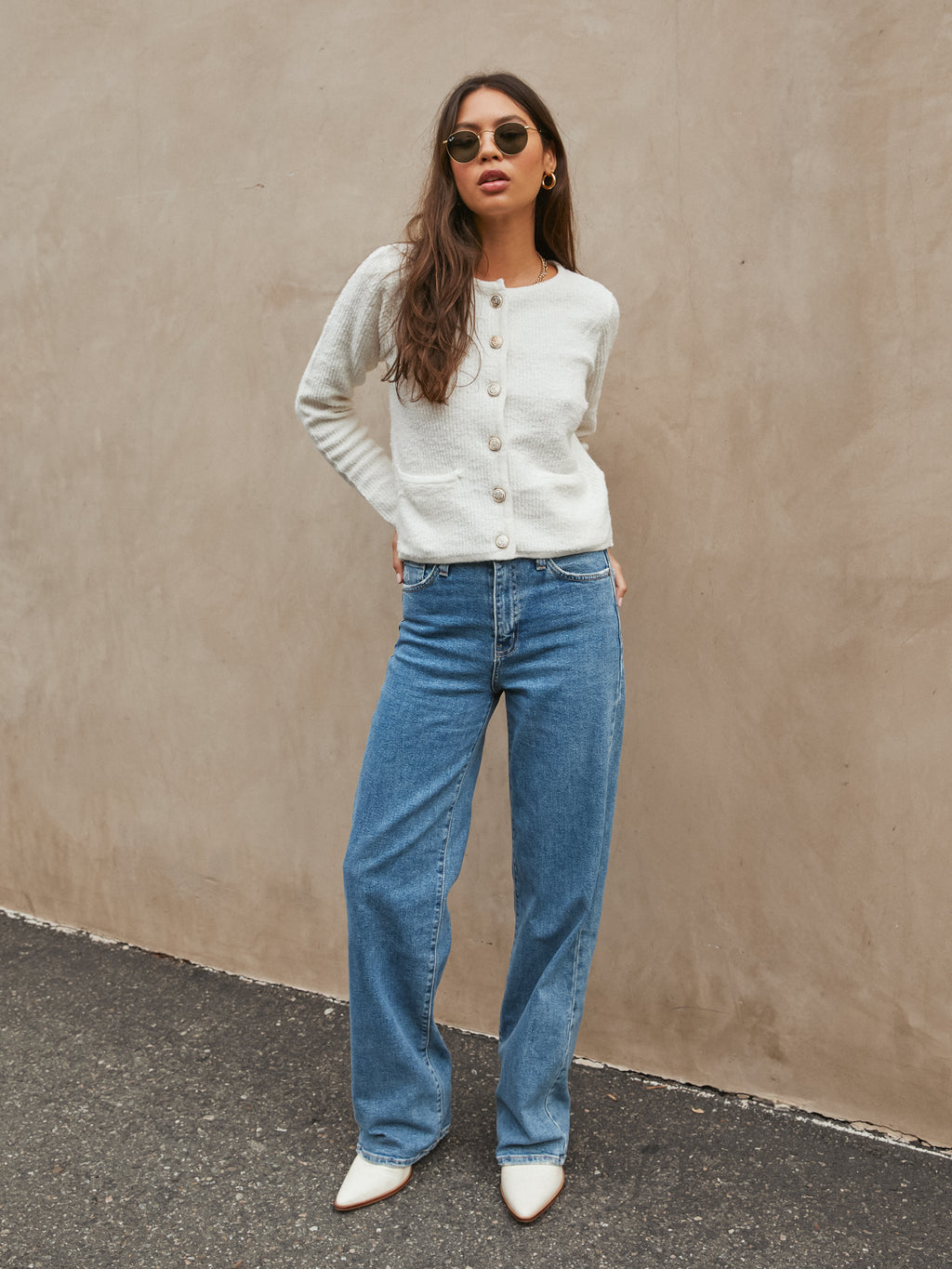 Monroe Button Knit Sweater in Ivory - Stitch And Feather