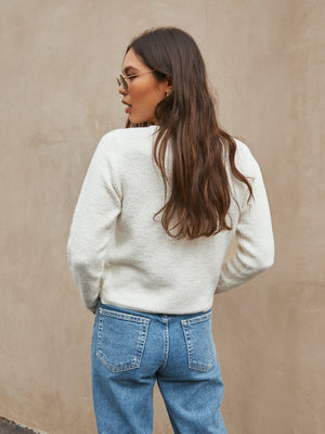 Monroe Button Knit Sweater in Ivory - Stitch And Feather