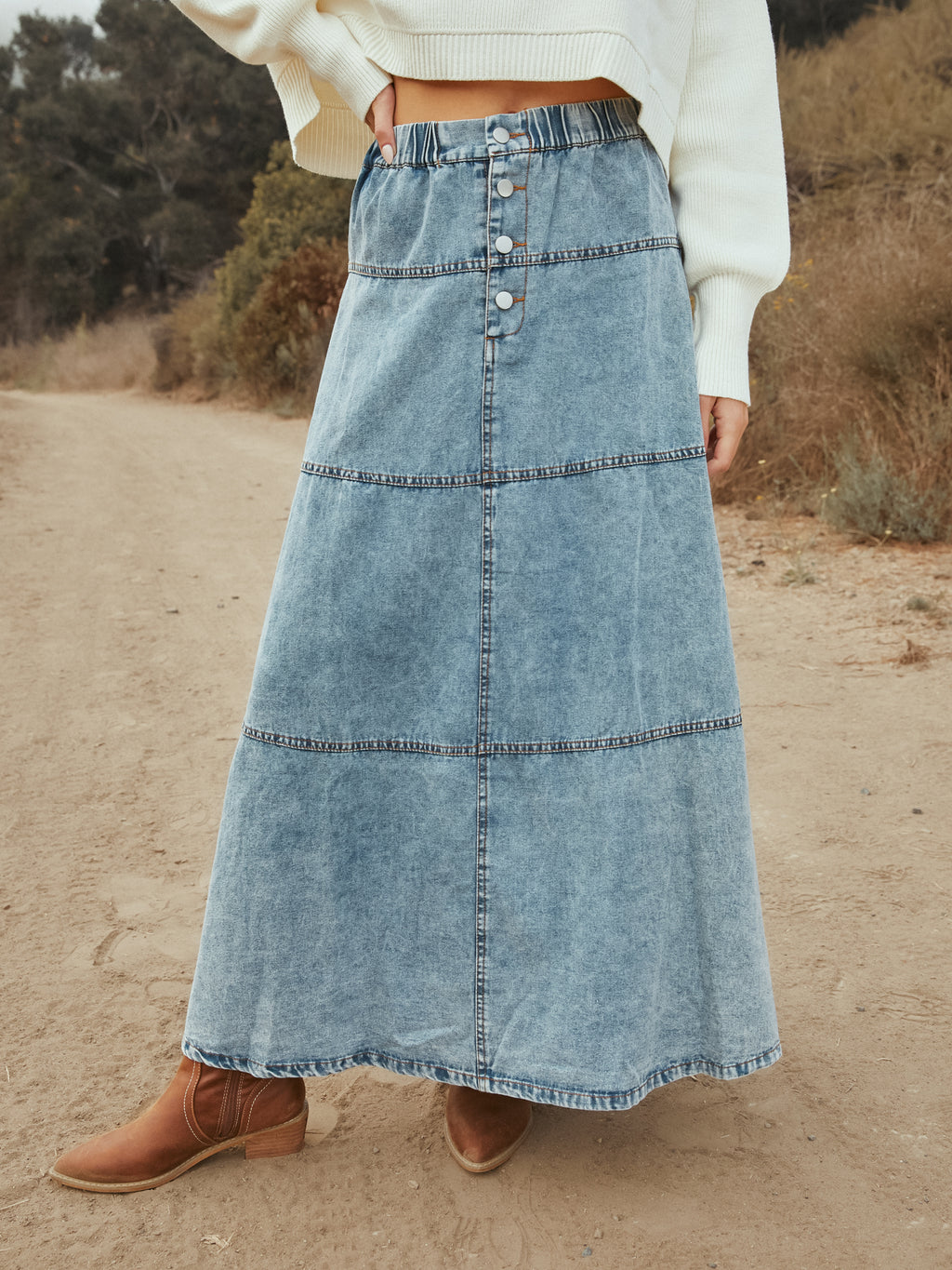 Meadows Denim Maxi Skirt - Stitch And Feather