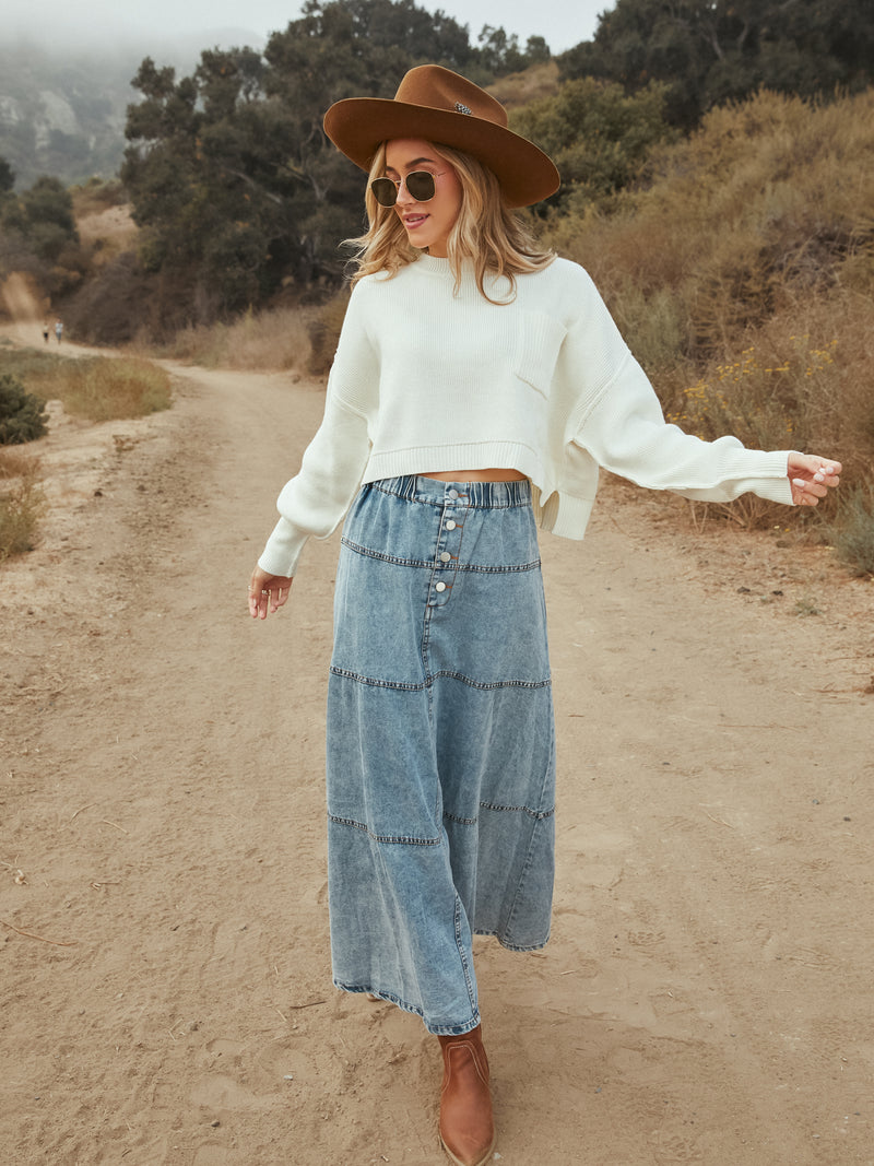 Meadows Denim Maxi Skirt - Stitch And Feather