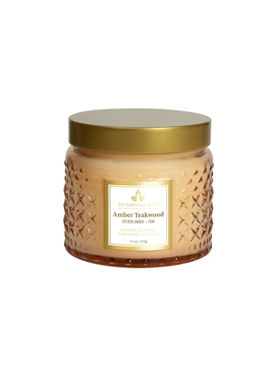 Amber Teakwood Glass Jar Candle - Stitch And Feather