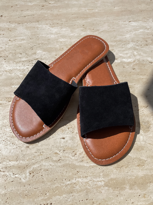 Cabana Slides in Black Suede - Stitch And Feather