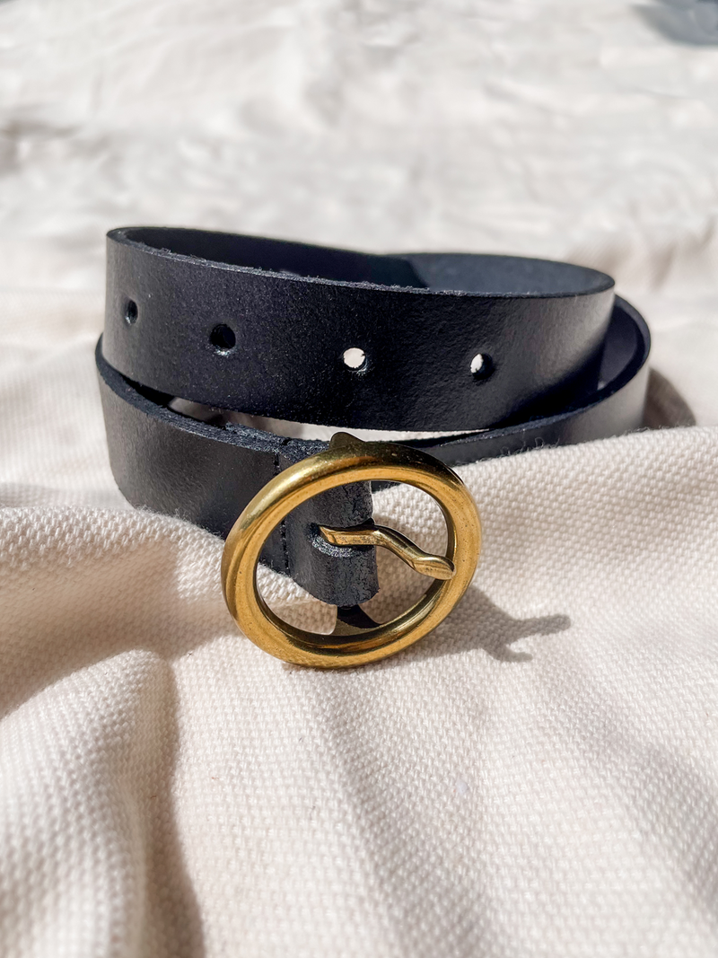 Circle Leather Belt in Black - Stitch And Feather