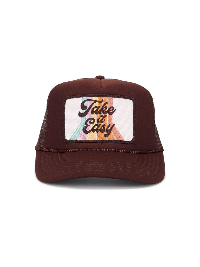 Take It Easy Trucker Hat in Brown - Stitch And Feather