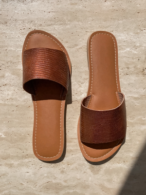 Cabana Slides in Bronze Lizard - Stitch And Feather