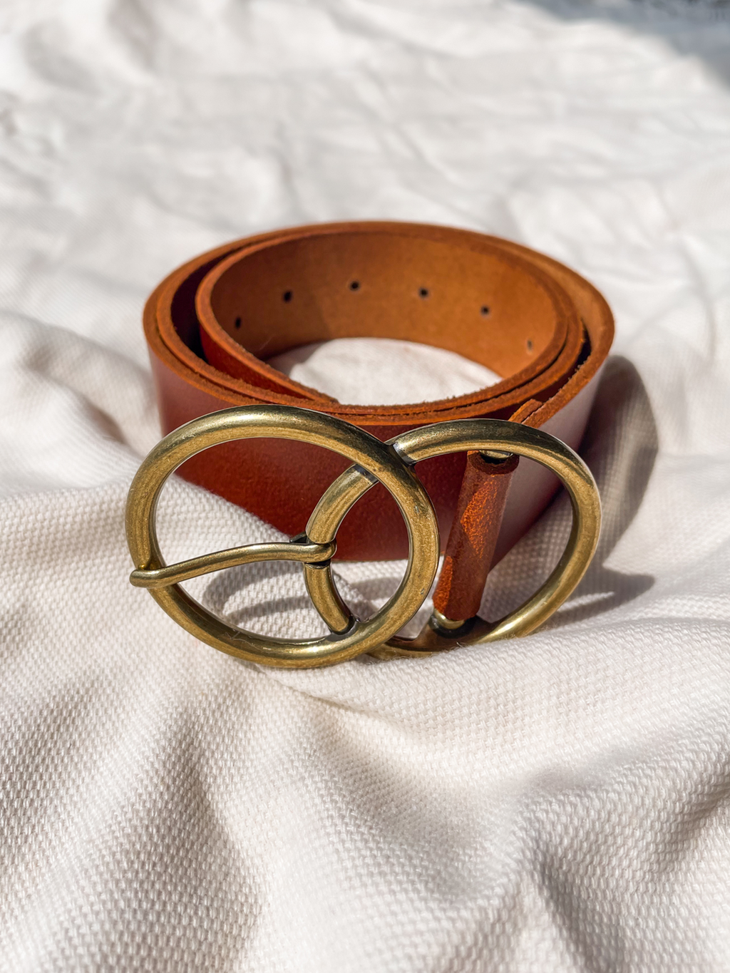 Double Circle Buckle Belt in Tan - Stitch And Feather
