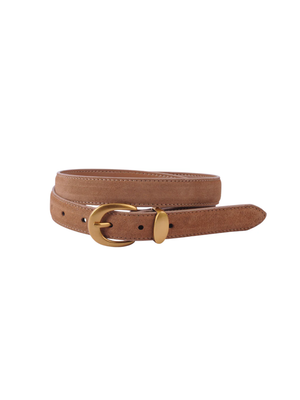 Suede Belt with Gold Buckle in Camel - Stitch And Feather