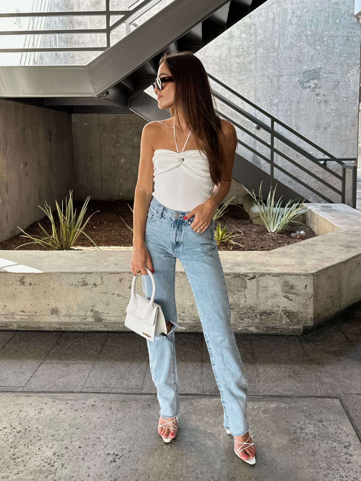 White halter shop top outfit