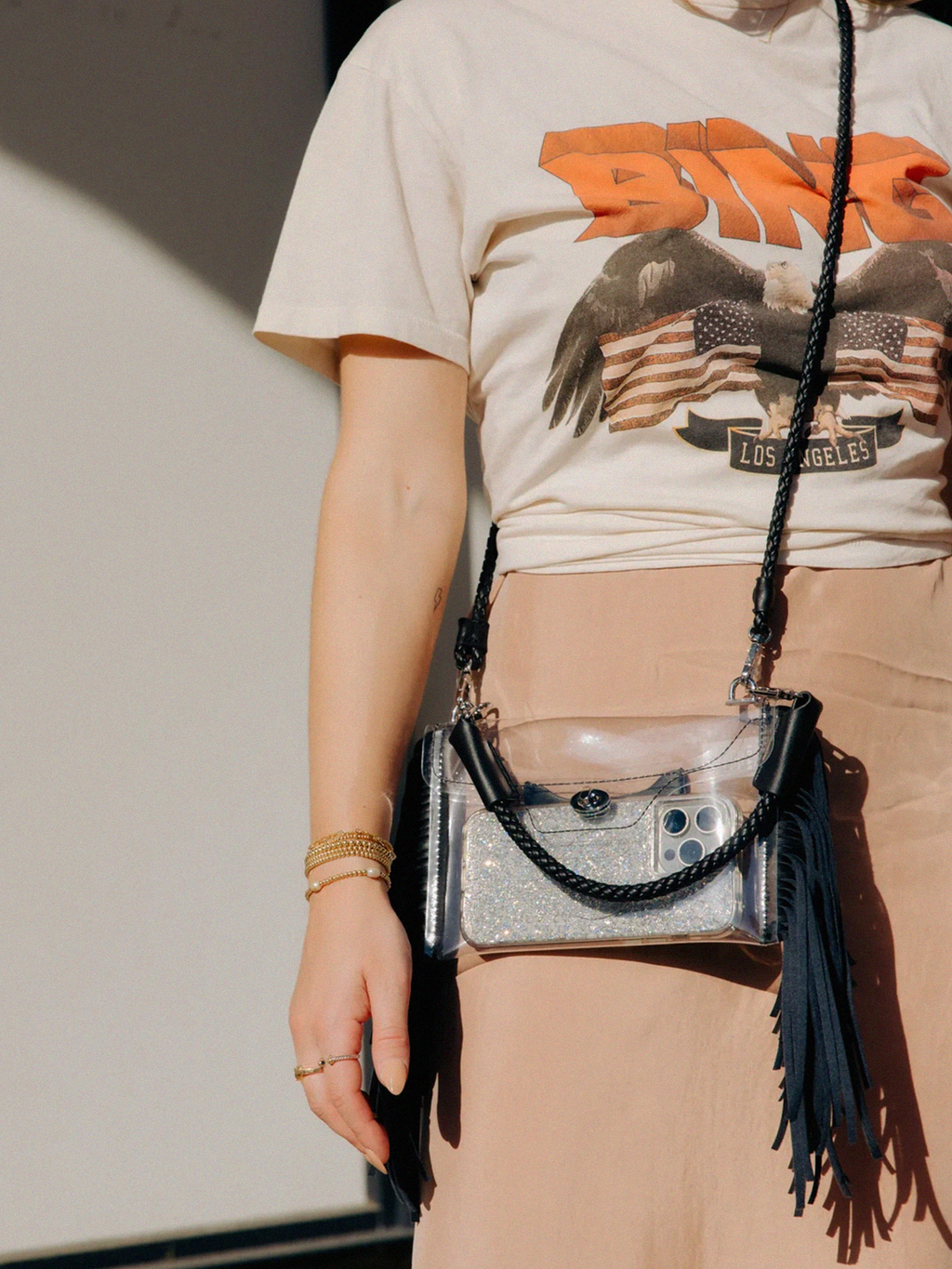 Clear Fringe Crossbody Bag in Black - Stitch And Feather