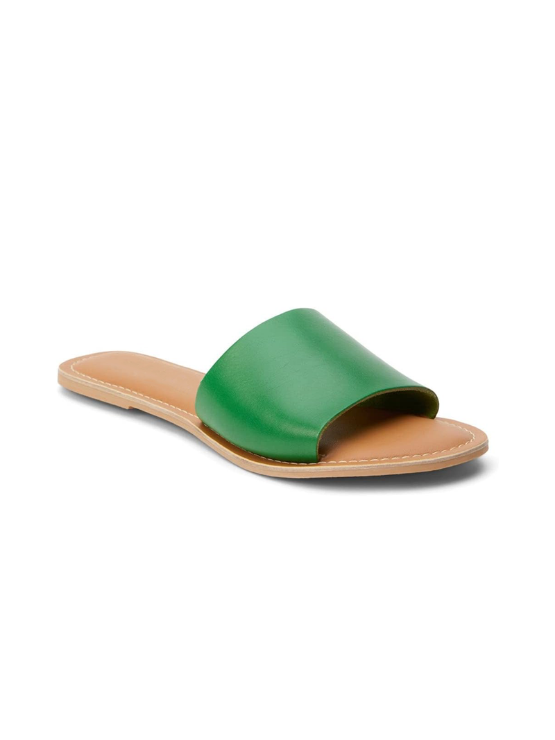 Cabana Slides in Green Leather - Stitch And Feather