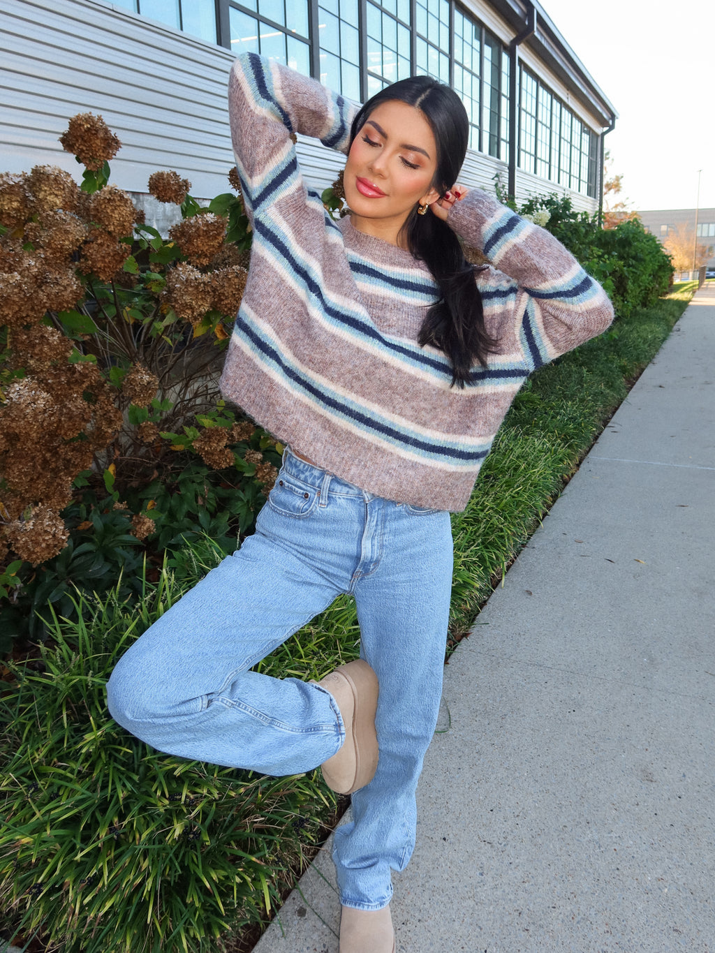 Blueberry Stripe Knit Sweater - Stitch And Feather