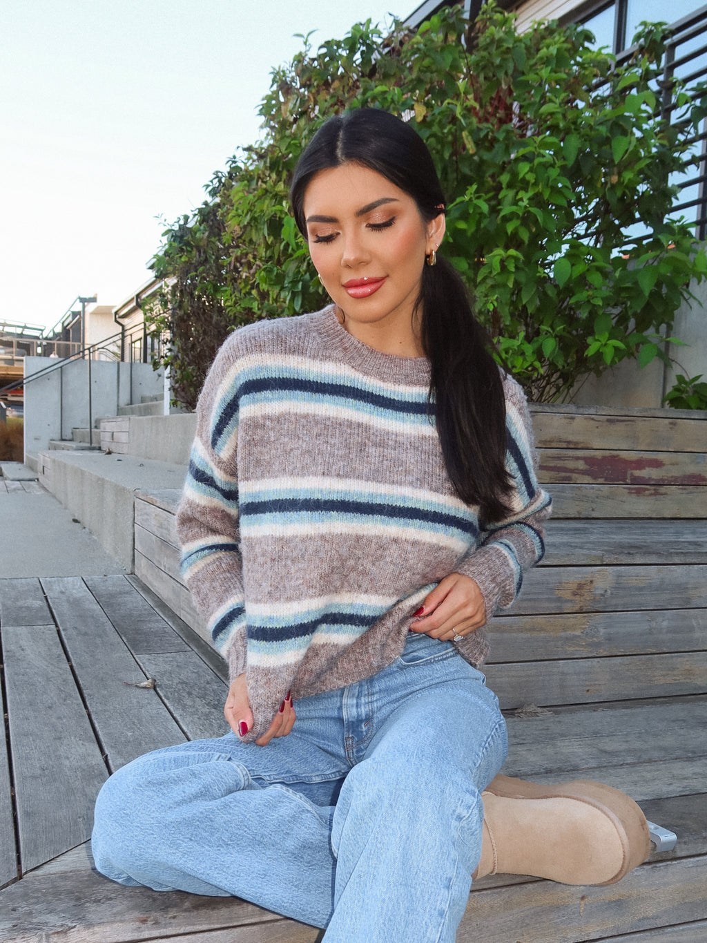 Blueberry Stripe Knit Sweater - Stitch And Feather