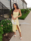 Ocaso Textured Midi Dress in Yellow - Stitch And Feather