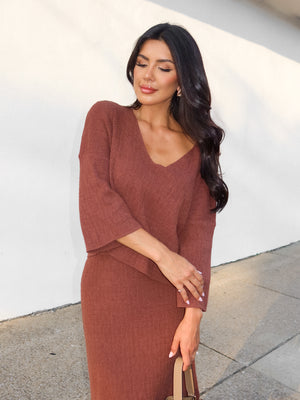 Easton Knit Top in Brown - Stitch And Feather