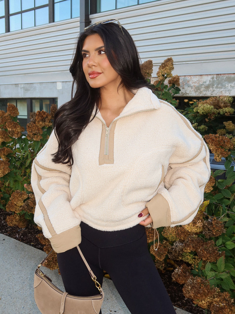 Lowen Sherpa Quarter Zip in Ecru