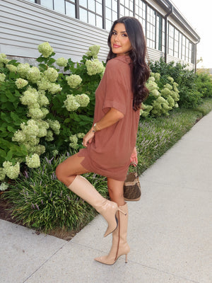 Linen Love Mini Dress in Coffee - Stitch And Feather