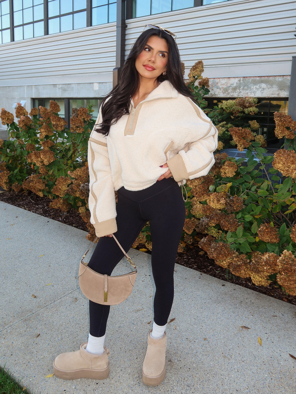 Lowen Sherpa Quarter Zip in Ecru