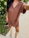 Linen Love Mini Dress in Coffee - Stitch And Feather