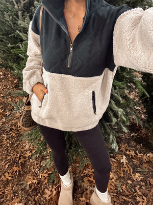 Chilly Nights Half Zip Sherpa Pullover - Stitch And Feather