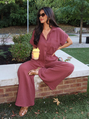 It List Gauze Button Up in Chocolate