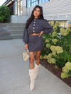 Arlo Cable Knit Mini Skirt in Charcoal