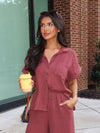 It List Gauze Button Up in Chocolate