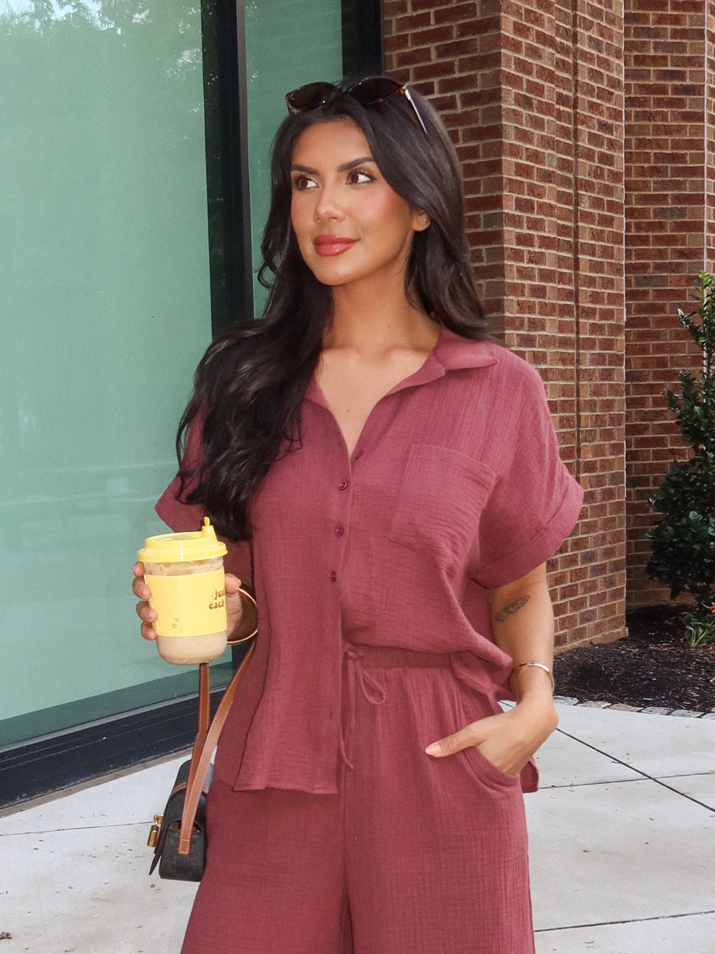 It List Gauze Button Up in Chocolate