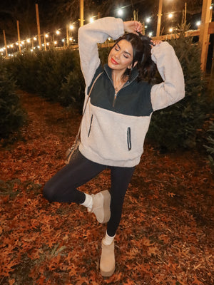 Chilly Nights Half Zip Sherpa Pullover - Stitch And Feather