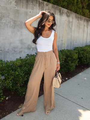 Anya Linen Pants in Tan - Stitch And Feather