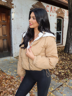 Reversible sherpa jacket- 80279JH, Camel - Stitch And Feather