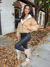 Reversible sherpa jacket- 80279JH, Camel - Stitch And Feather