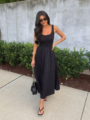 Freya Midi Dress in Black - Stitch And Feather