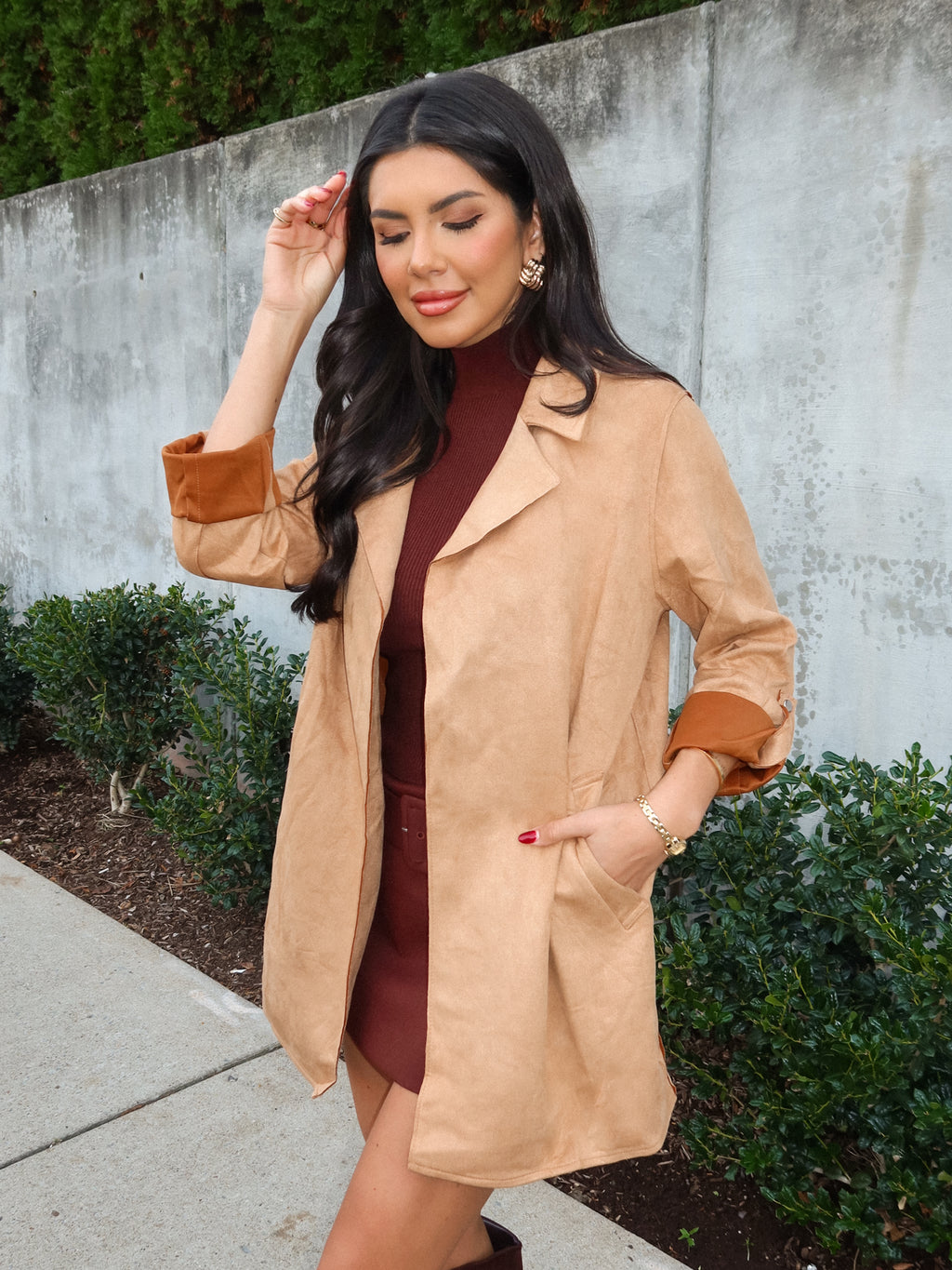 Teagan Soft Suede Coat in Camel