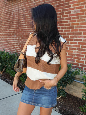 Salted Caramel Stripe Knit Vest - Stitch And Feather